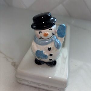 Nora Fleming Frosty Pal Mini Snowman Blue Ceramic Platter Charm Winter A172